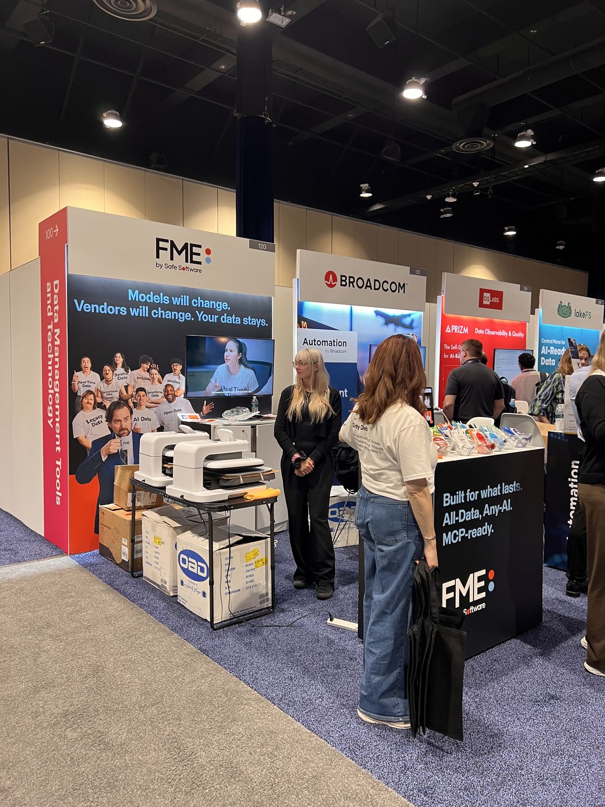Compact personalization booth with two heat presses ready for attendees